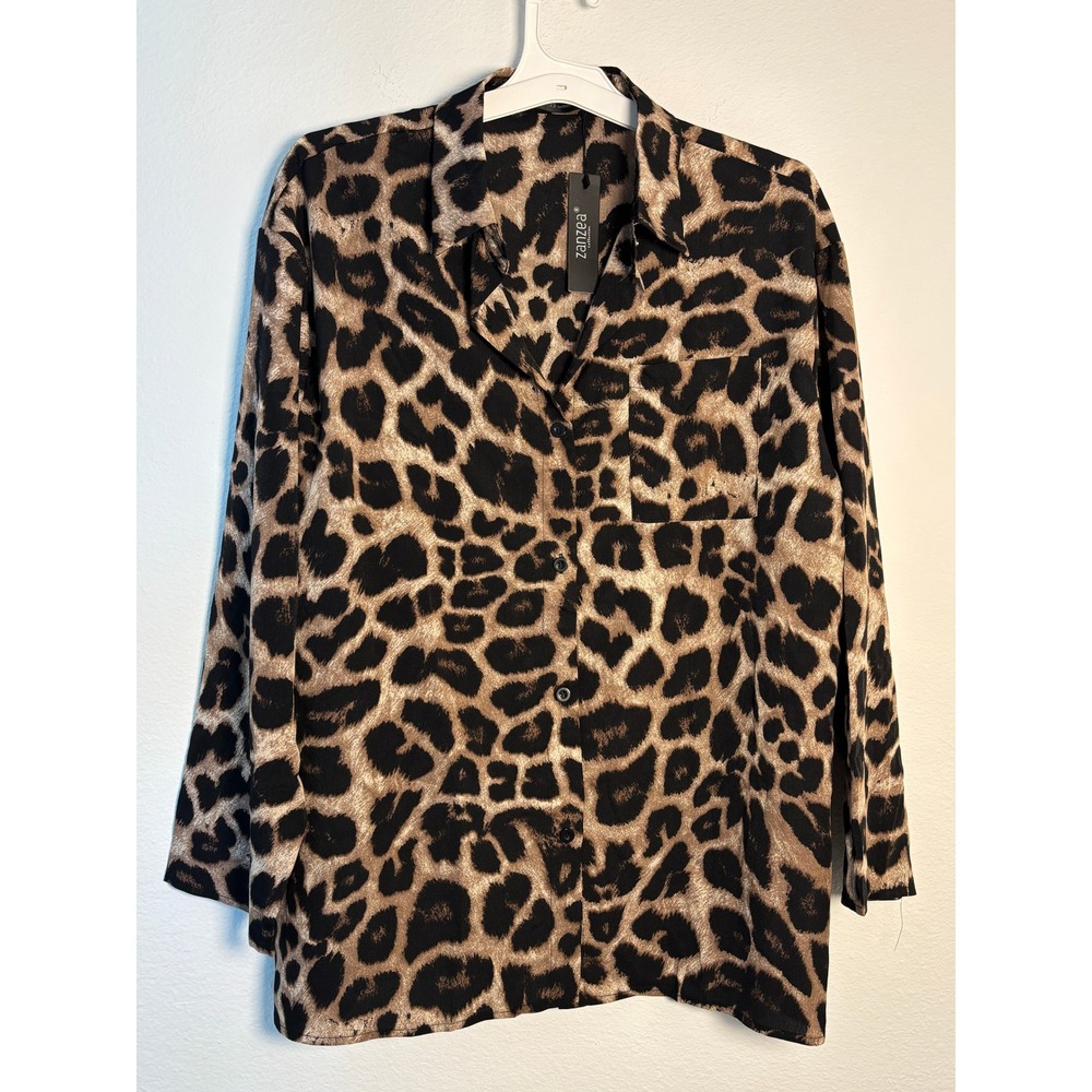 Zanzea Collection Leopard Print Button Down Shirt XXL Long Sleeve Animal Pattern